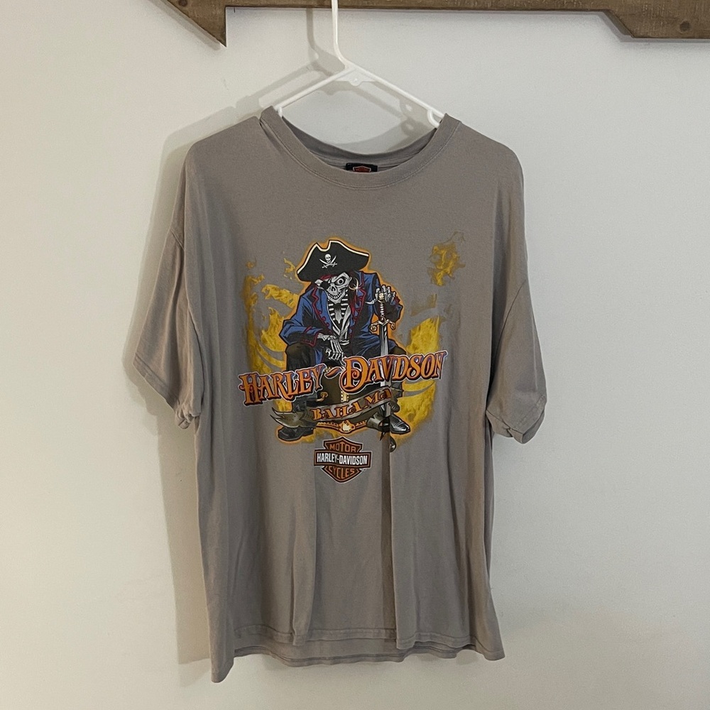 Harley-Davidson Pirate Skull Graphic Tee - Gray and Orange